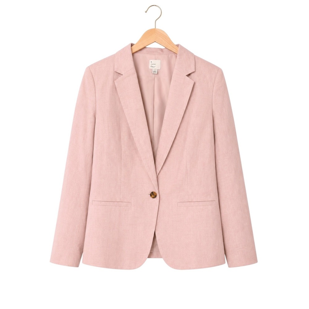 Linen Blend Blazer Pink Tailored Single Button Workwear Jacket Size 6